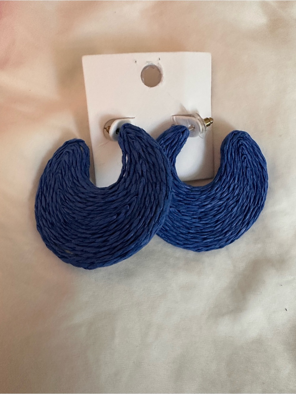Bold Cobalt Blue Raffia Hoop Statement Earrings